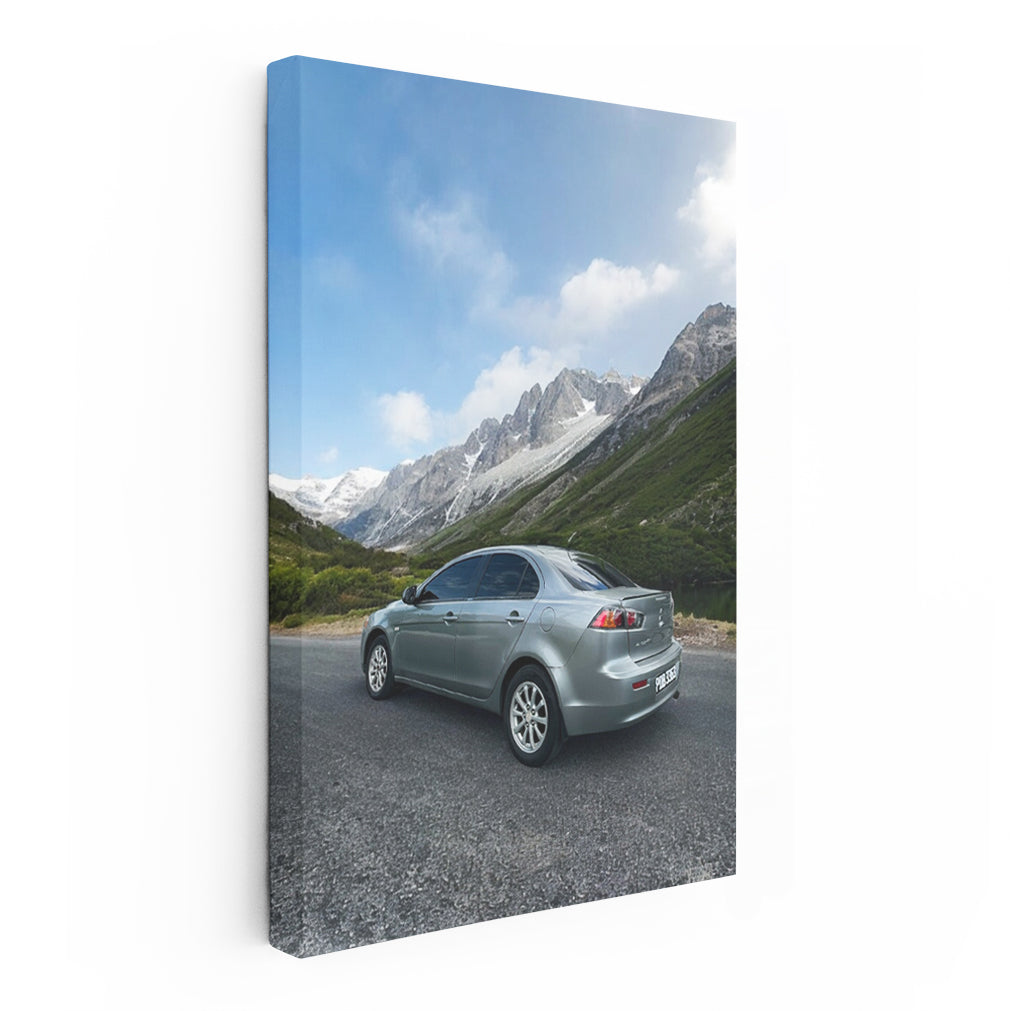 Grey Mitsubishi Lancer in Mountainous Terrain - Rugged Elegance