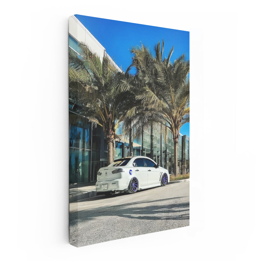 City Drive: Mitsubishi Lancer Beneath Palm Trees - Sporty Elegance