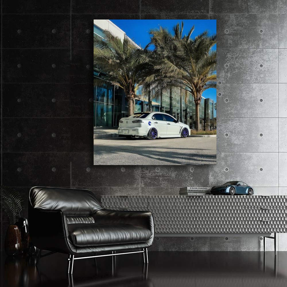 City Drive: Mitsubishi Lancer Beneath Palm Trees - Sporty Elegance