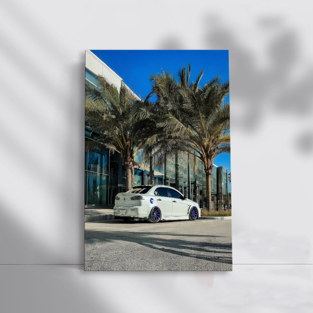 City Drive: Mitsubishi Lancer Beneath Palm Trees - Sporty Elegance