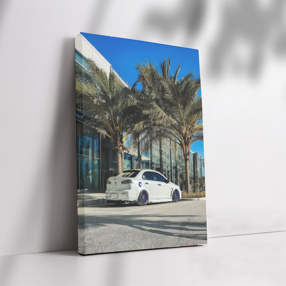 City Drive: Mitsubishi Lancer Beneath Palm Trees - Sporty Elegance