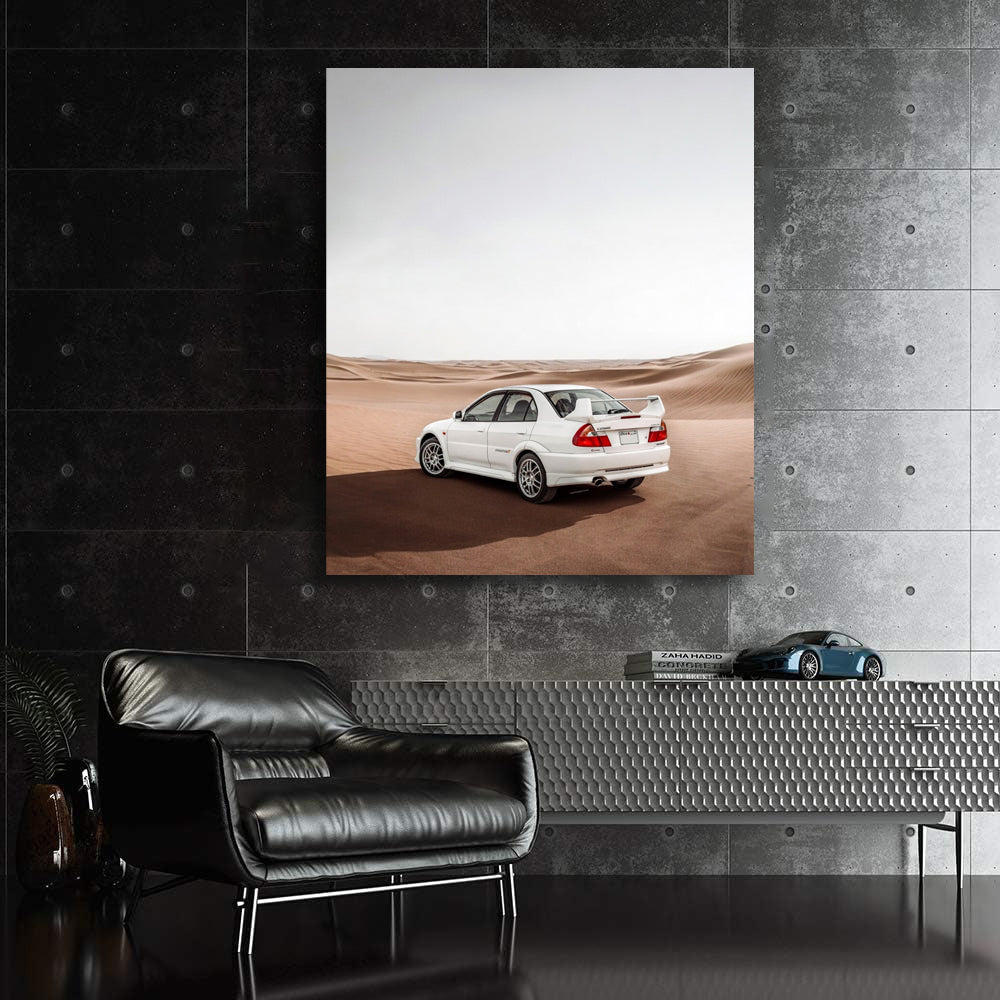 Mitsubishi Lancer Zooming Through Desert - Rugged Style