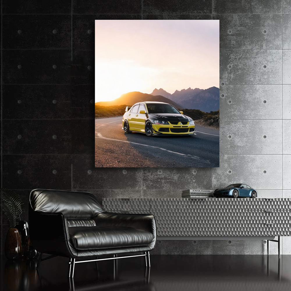 Mitsubishi Lancer Driving at Sunset - Sleek and Dynamic