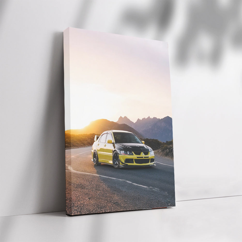 Mitsubishi Lancer Driving at Sunset - Sleek and Dynamic