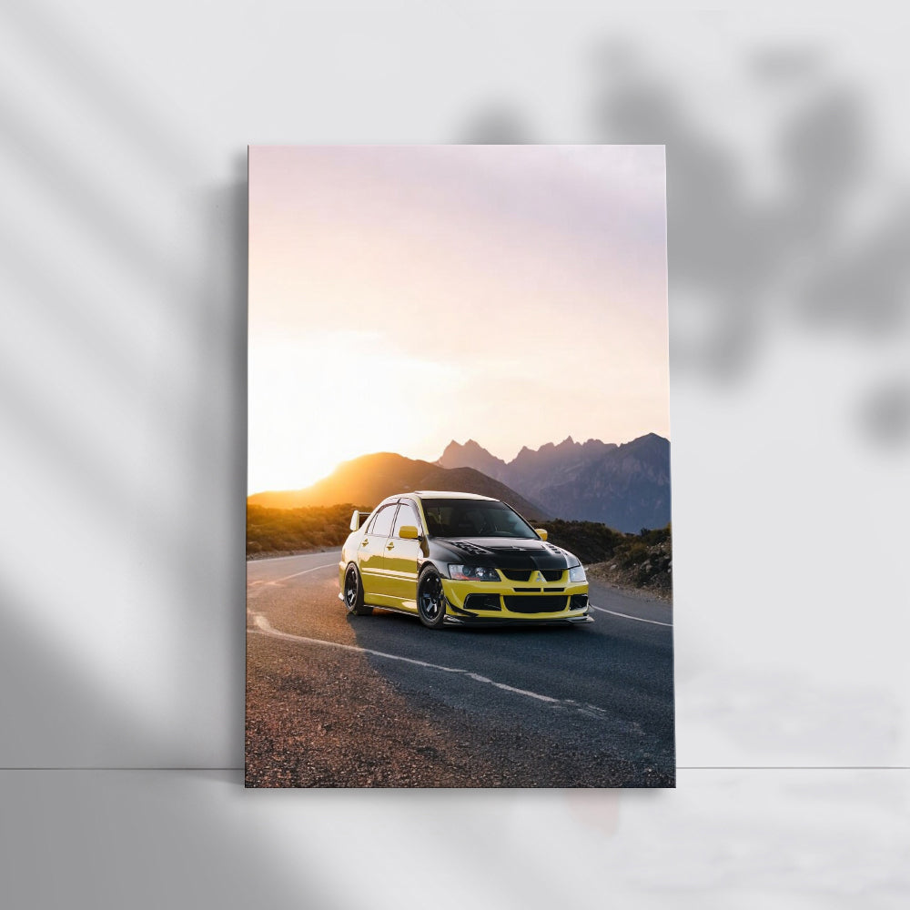 Mitsubishi Lancer Driving at Sunset - Sleek and Dynamic