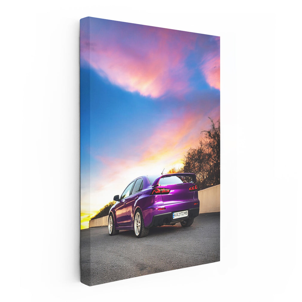 Purple Mitsubishi Lancer at Sunset - Icon of Speed and Style