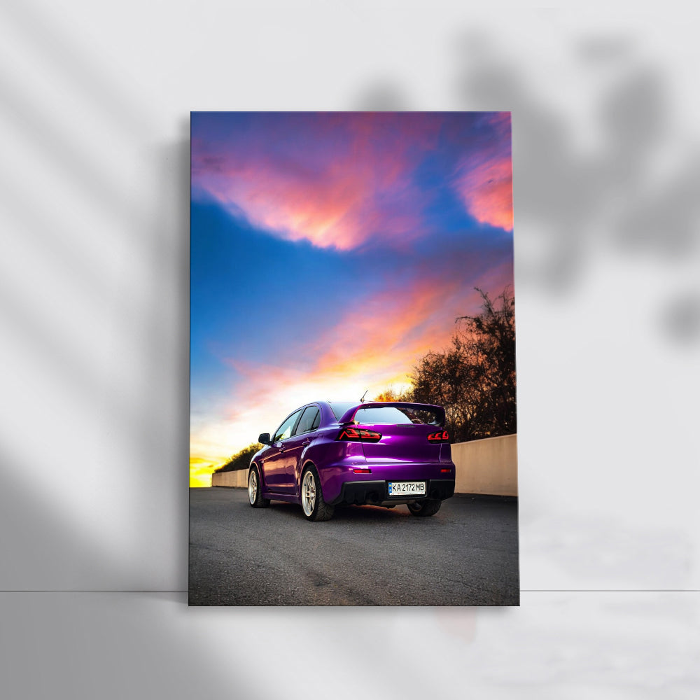 Purple Mitsubishi Lancer at Sunset - Icon of Speed and Style