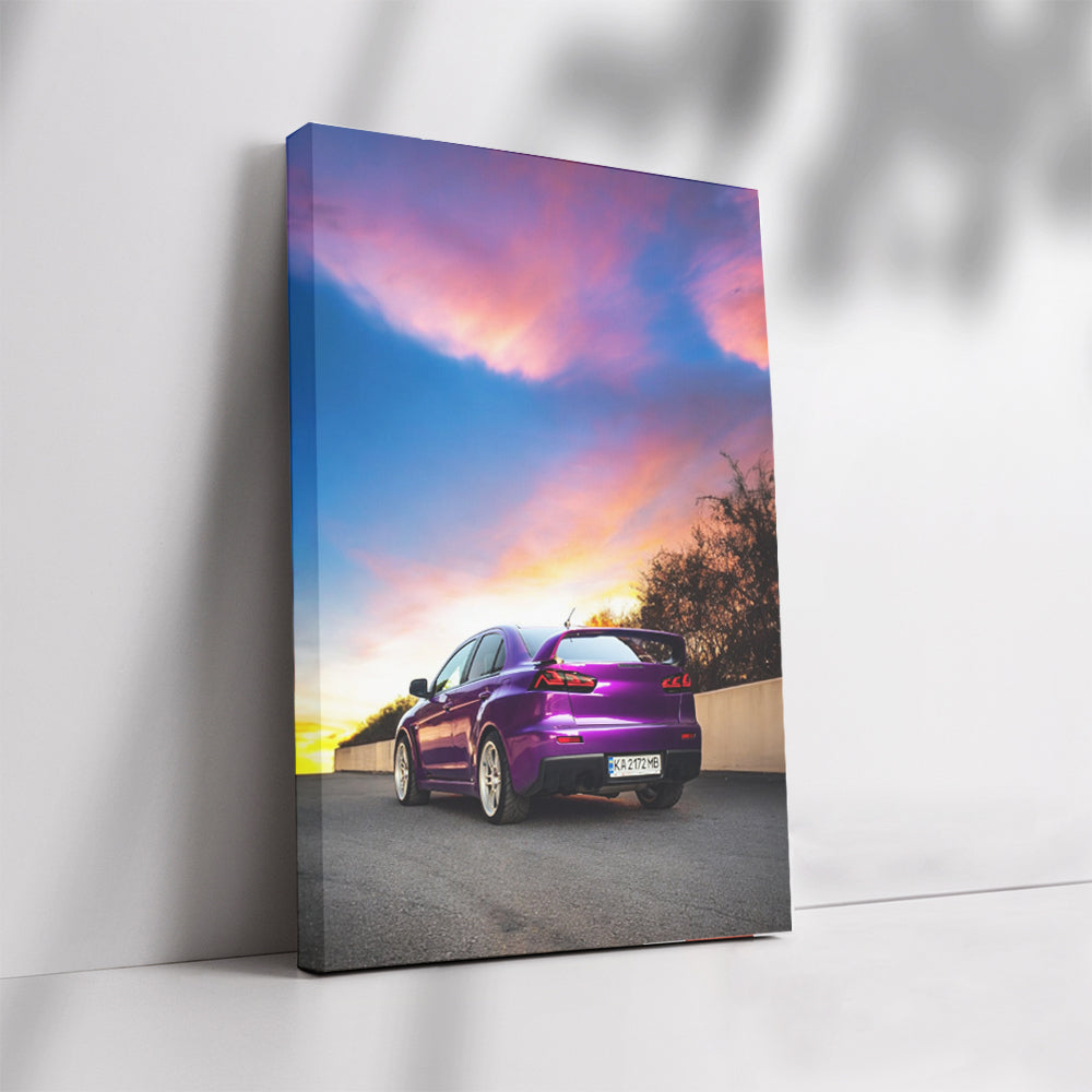 Purple Mitsubishi Lancer at Sunset - Icon of Speed and Style