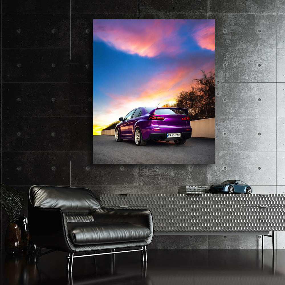 Purple Mitsubishi Lancer at Sunset - Icon of Speed and Style