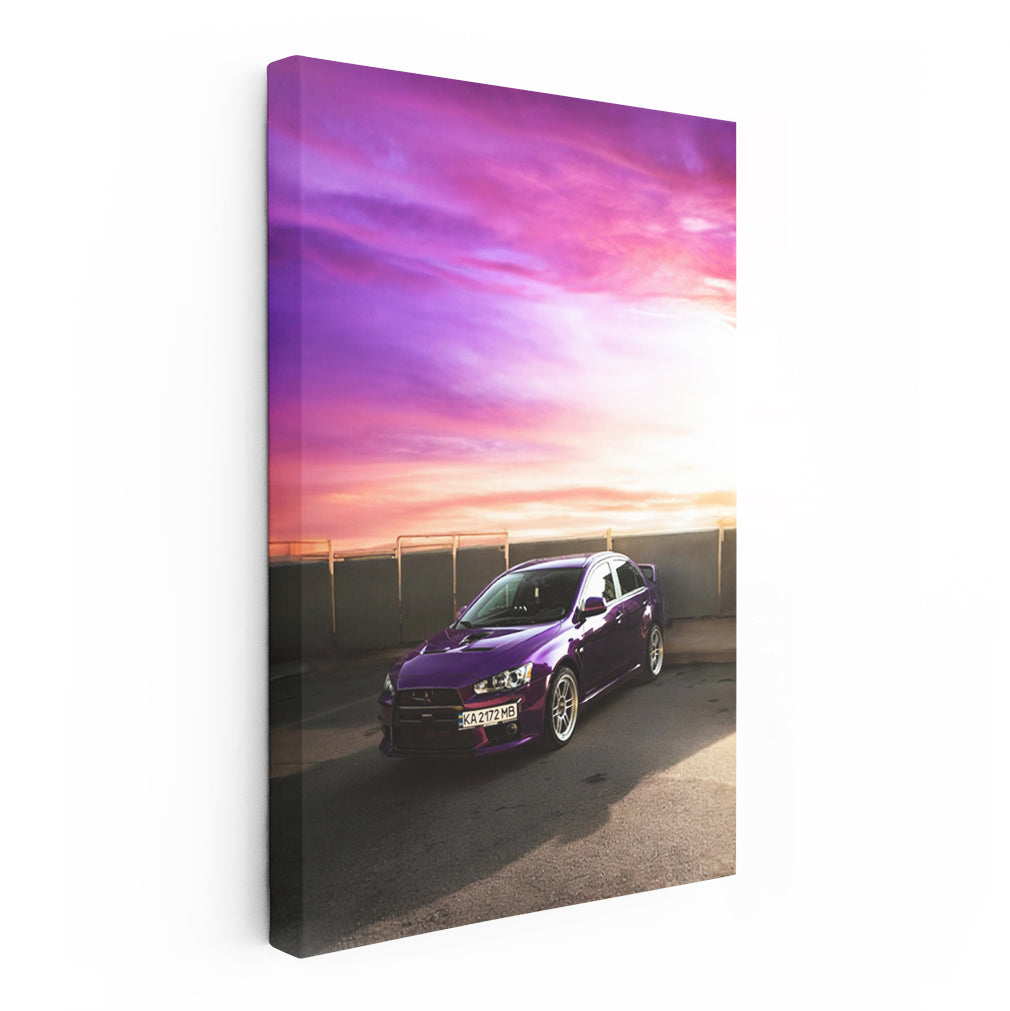 Purple Mitsubishi Lancer at Sunset - Sporty Elegance