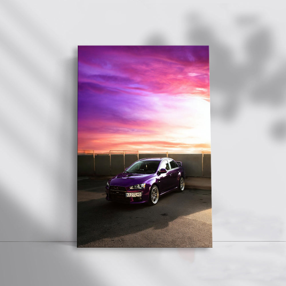 Purple Mitsubishi Lancer at Sunset - Sporty Elegance
