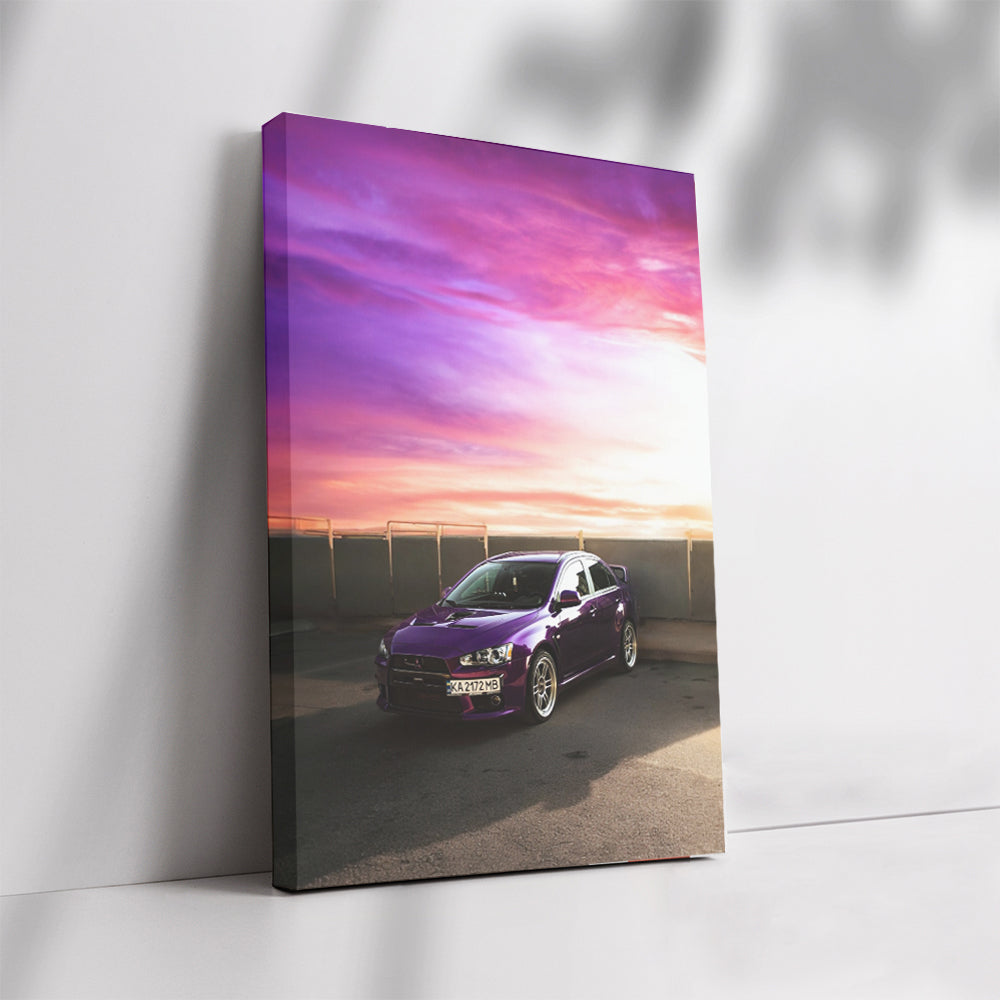 Purple Mitsubishi Lancer at Sunset - Sporty Elegance