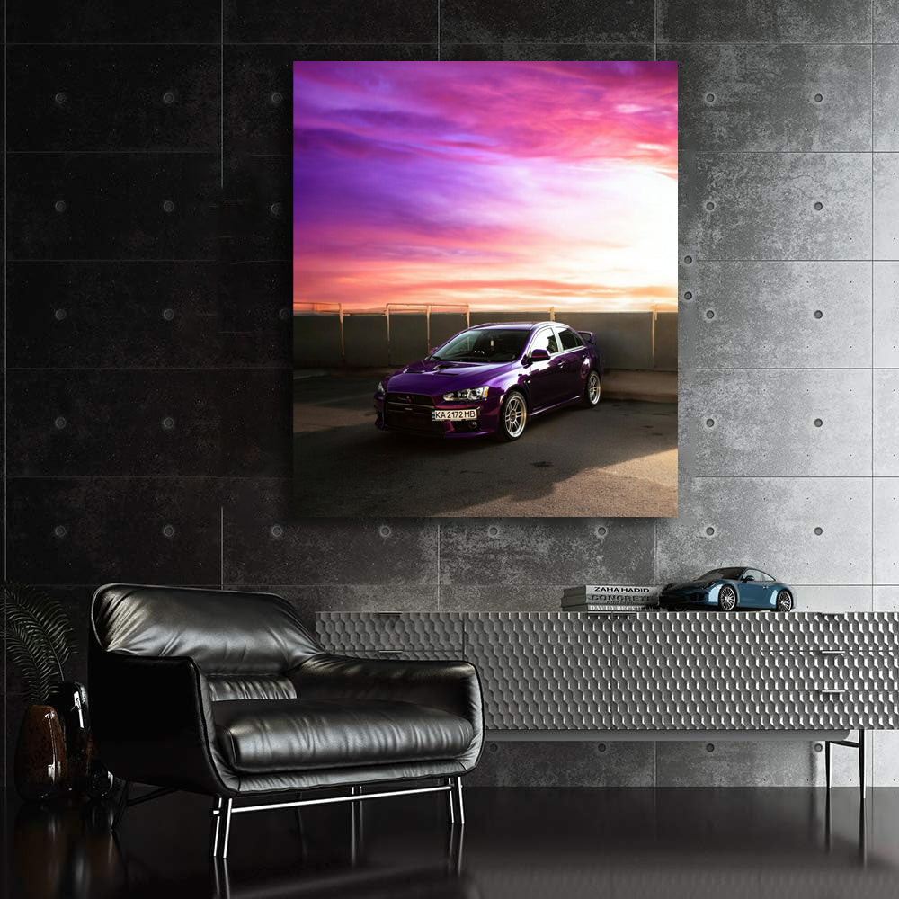 Purple Mitsubishi Lancer at Sunset - Sporty Elegance