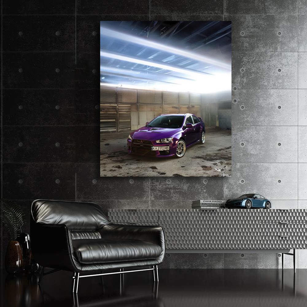 Purple Mitsubishi Lancer in Garage - Stylish and Bold