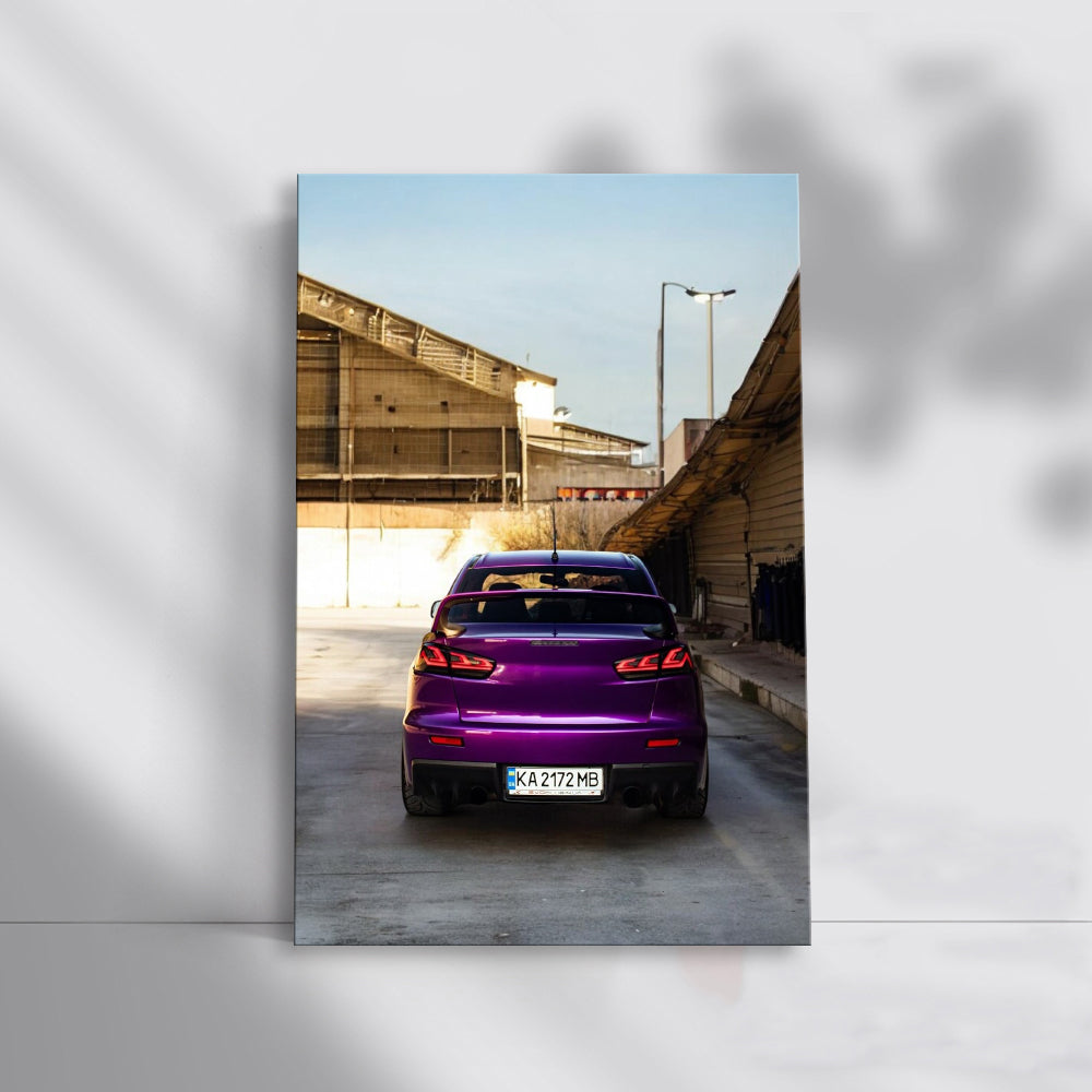 Purple Mitsubishi Lancer in Garage - Sporty and Bold
