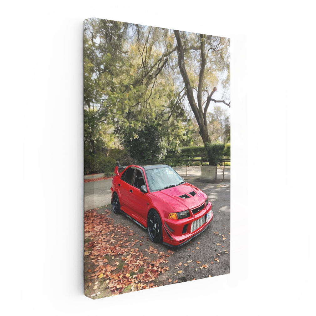 Red Mitsubishi Lancer in Park - Sporty Elegance Captured