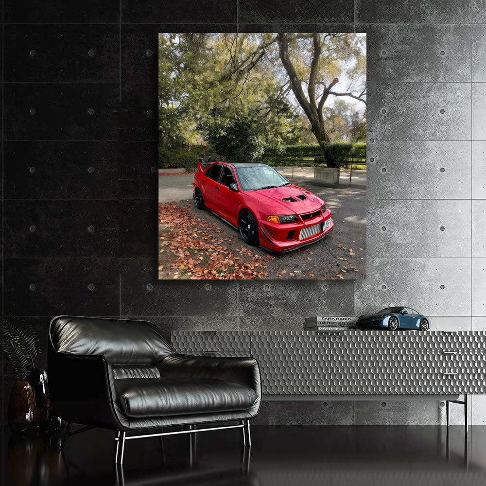 Red Mitsubishi Lancer in Park - Sporty Elegance Captured
