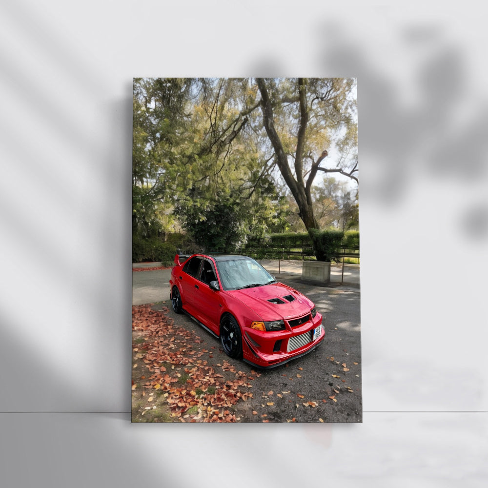 Red Mitsubishi Lancer in Park - Sporty Elegance Captured