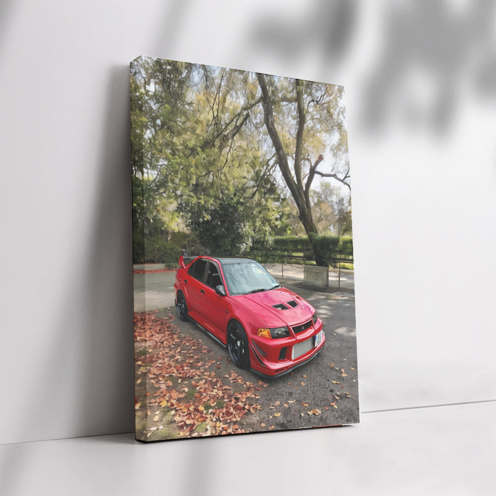 Red Mitsubishi Lancer in Park - Sporty Elegance Captured