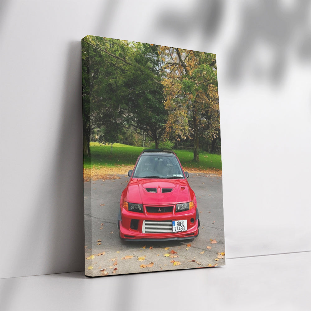 Bright Red Mitsubishi Lancer in Park - Sporty Elegance