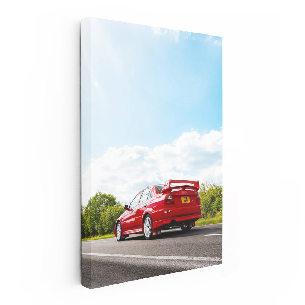 Red Mitsubishi Lancer Cruising Highway - Sporty & Bold