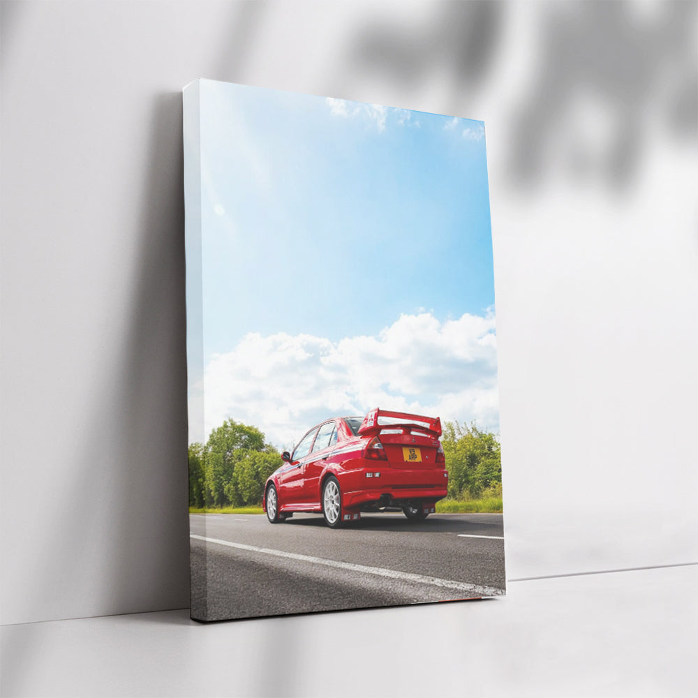 Red Mitsubishi Lancer Cruising Highway - Sporty & Bold