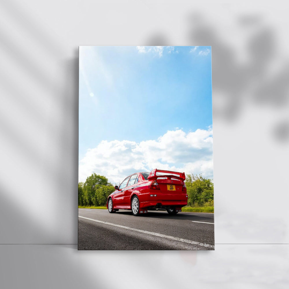 Red Mitsubishi Lancer Cruising Highway - Sporty & Bold