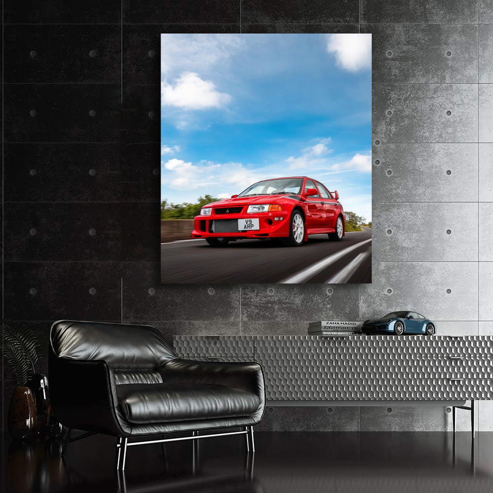 Red Mitsubishi Lancer Cruising - Sleek and Sporty Ride