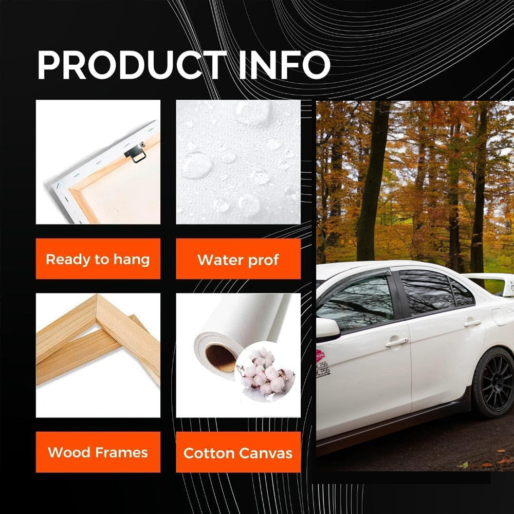 White Mitsubishi Lancer in Autumn Forest - Elegance in Motion