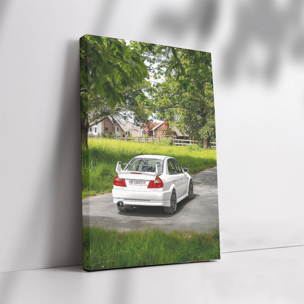 White Mitsubishi Lancer in Nature - Adventure-Ready Spirit