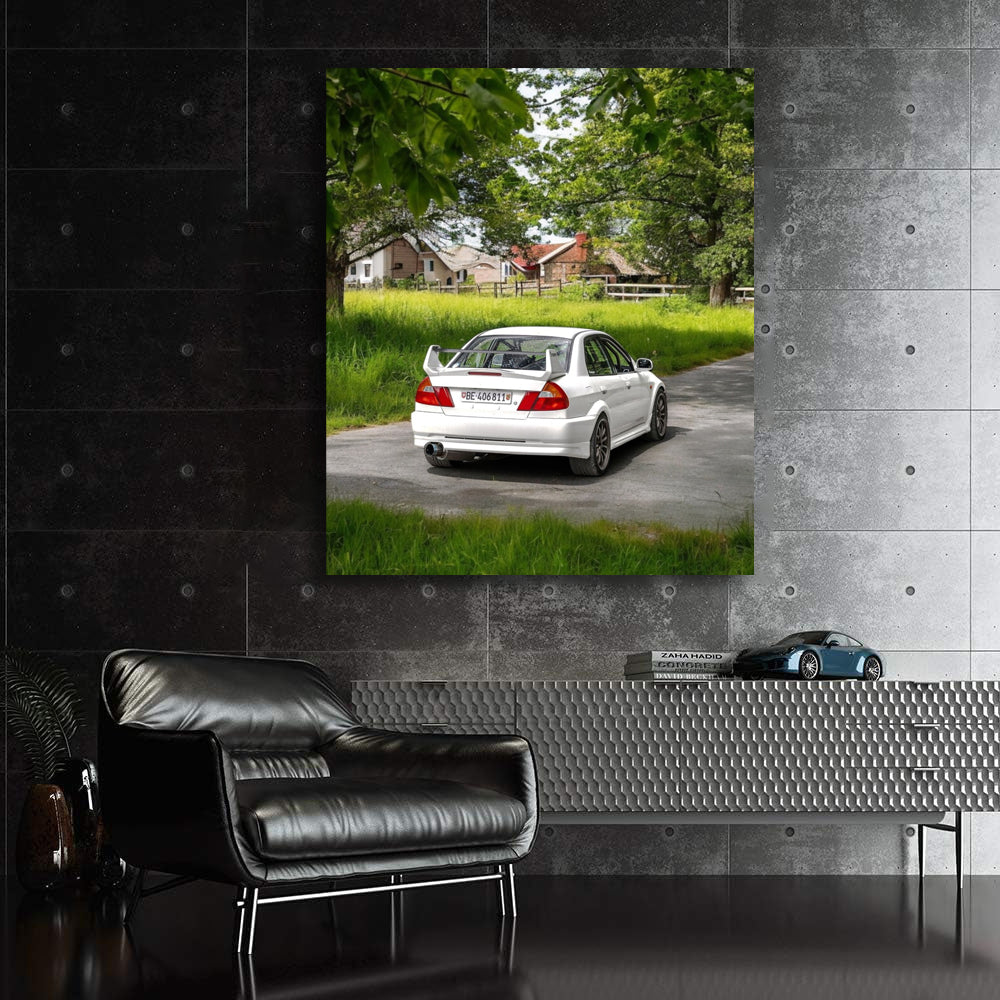 White Mitsubishi Lancer in Nature - Adventure-Ready Spirit