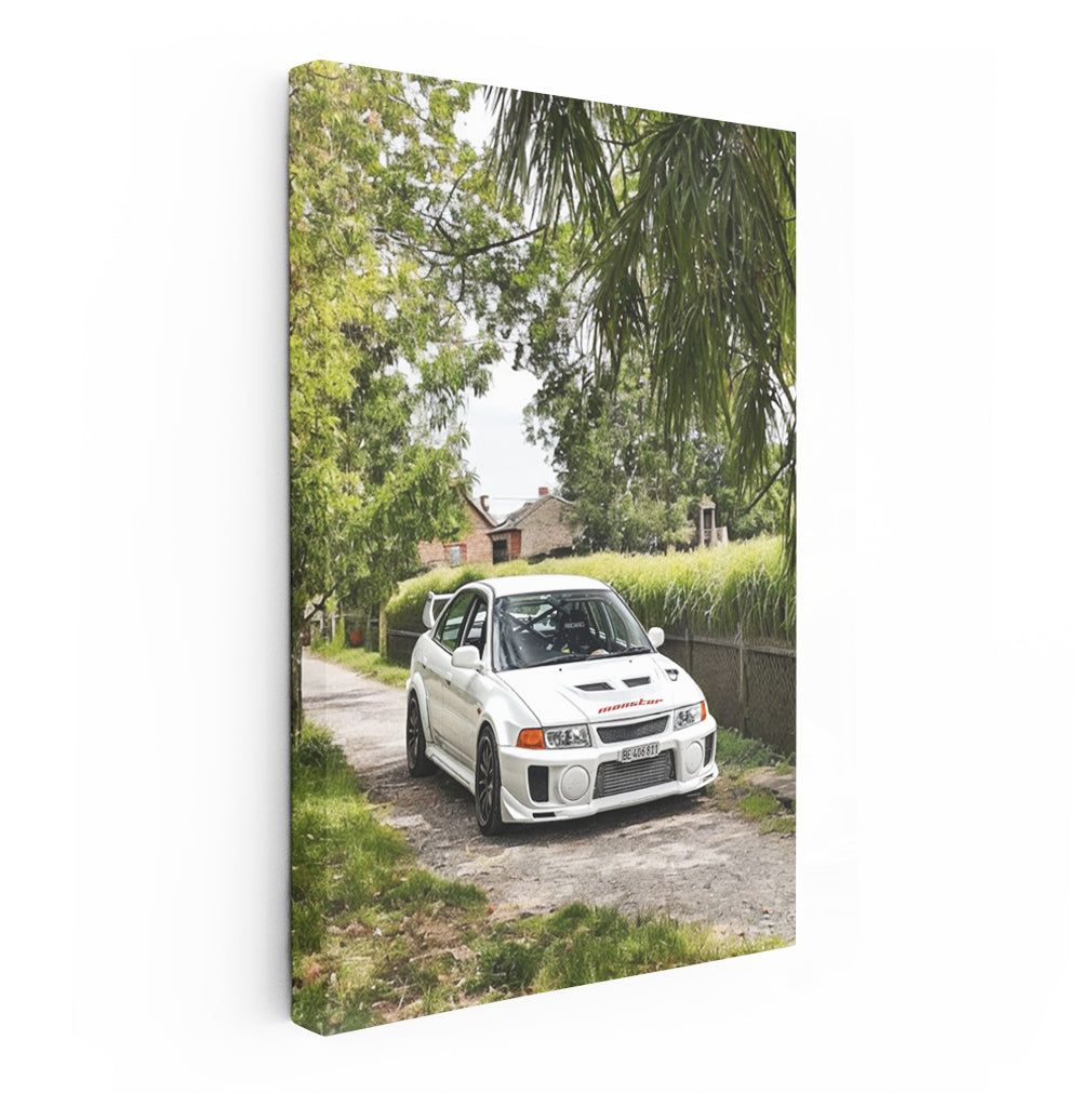 White Mitsubishi Lancer in Nature - Stylish and Dynamic