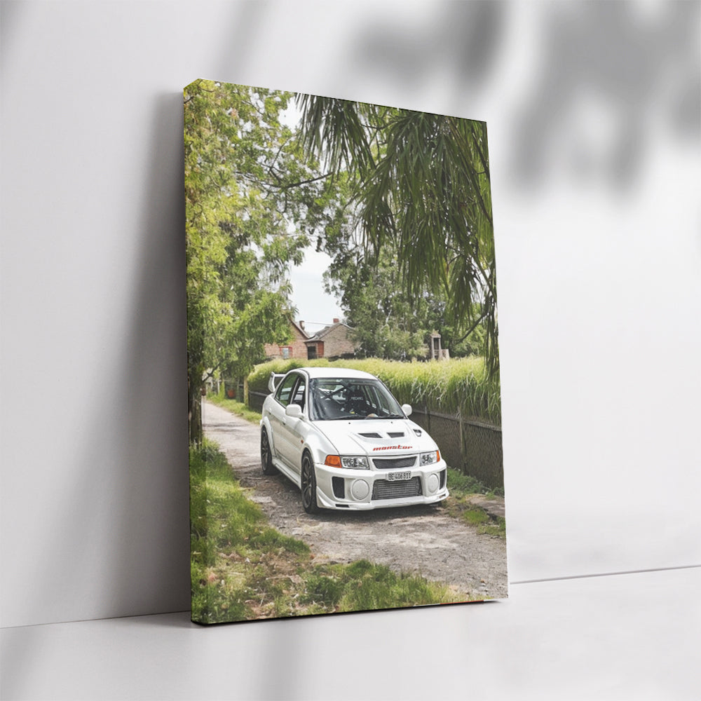 White Mitsubishi Lancer in Nature - Stylish and Dynamic