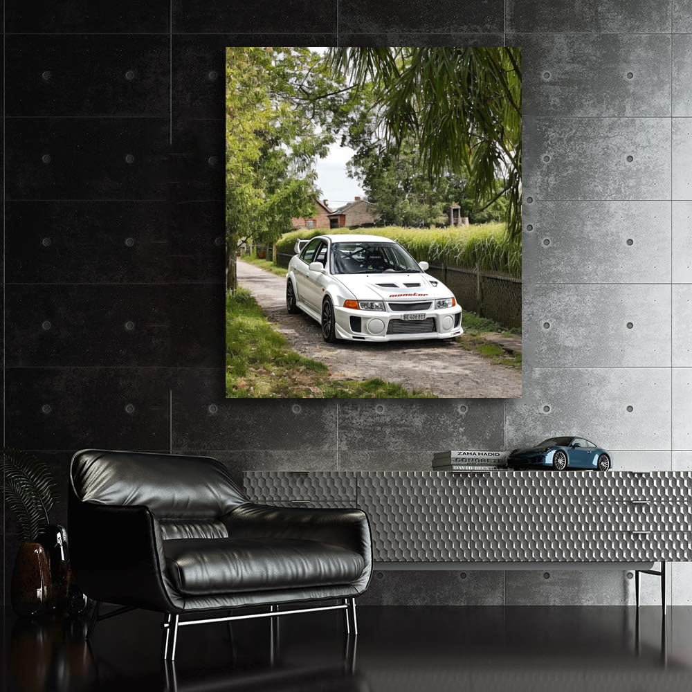 White Mitsubishi Lancer in Nature - Stylish and Dynamic
