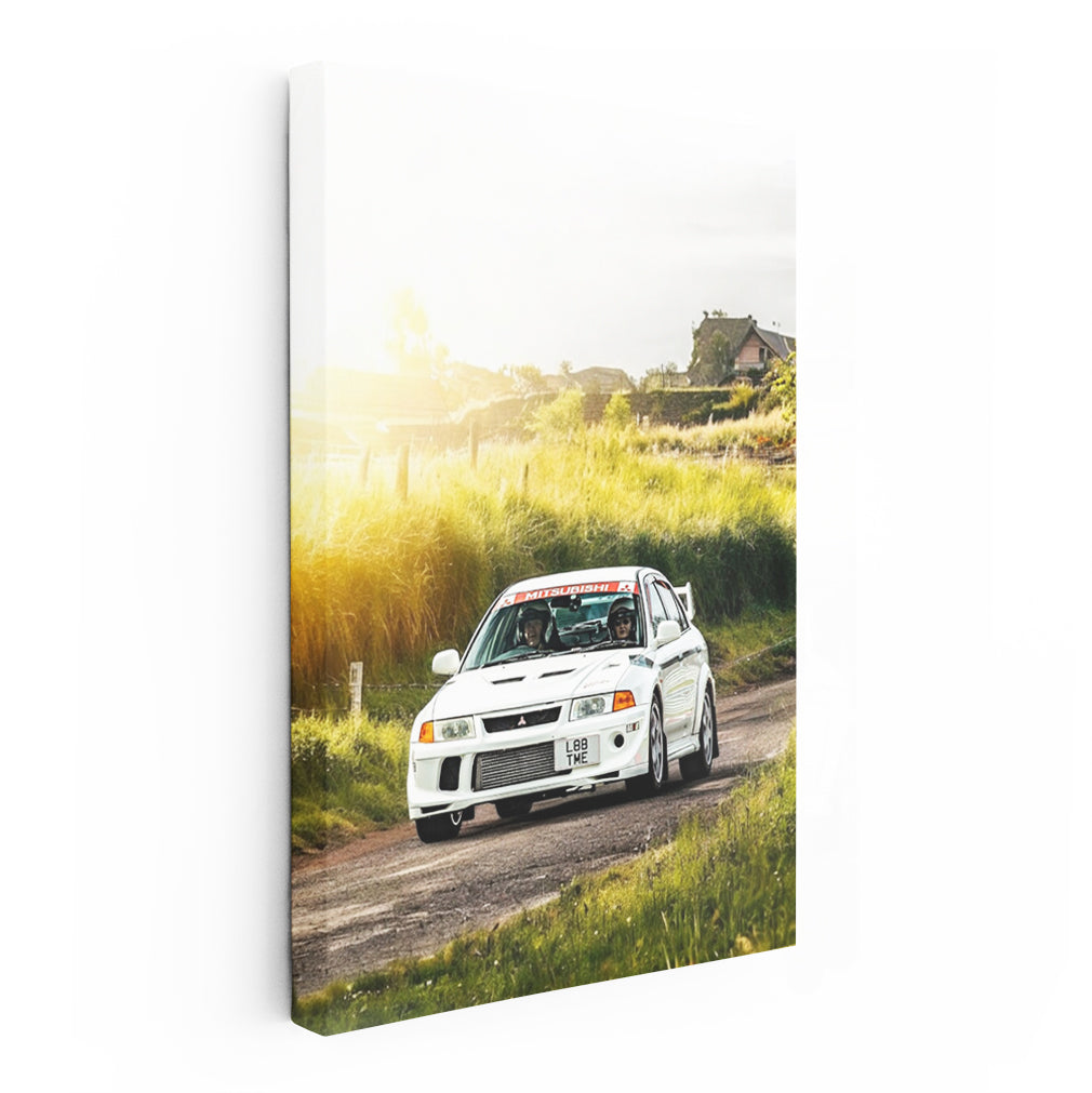 White Mitsubishi Lancer in Nature - Sleek and Dynamic