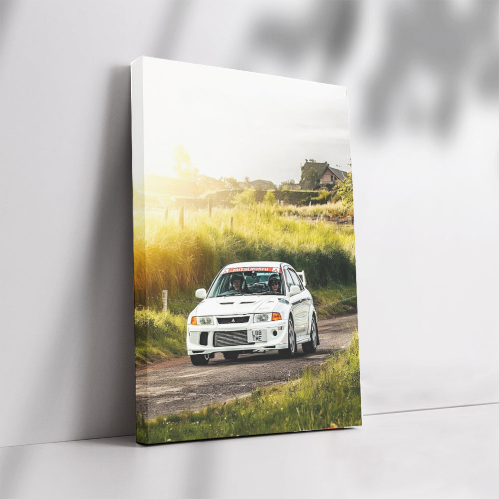 White Mitsubishi Lancer in Nature - Sleek and Dynamic