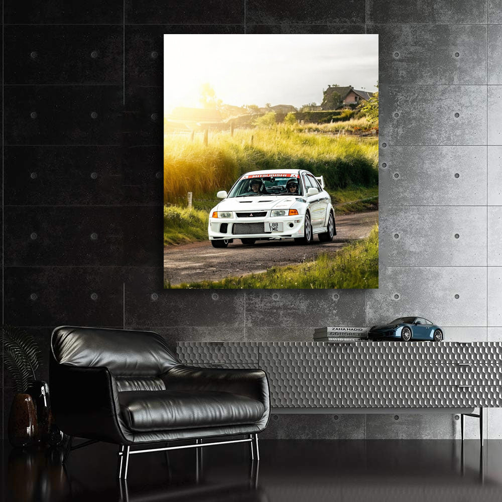White Mitsubishi Lancer in Nature - Sleek and Dynamic