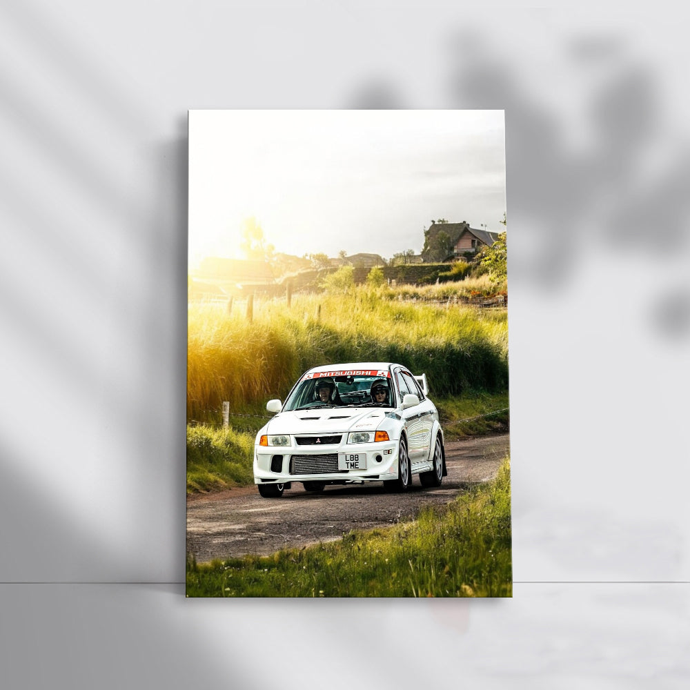White Mitsubishi Lancer in Nature - Sleek and Dynamic