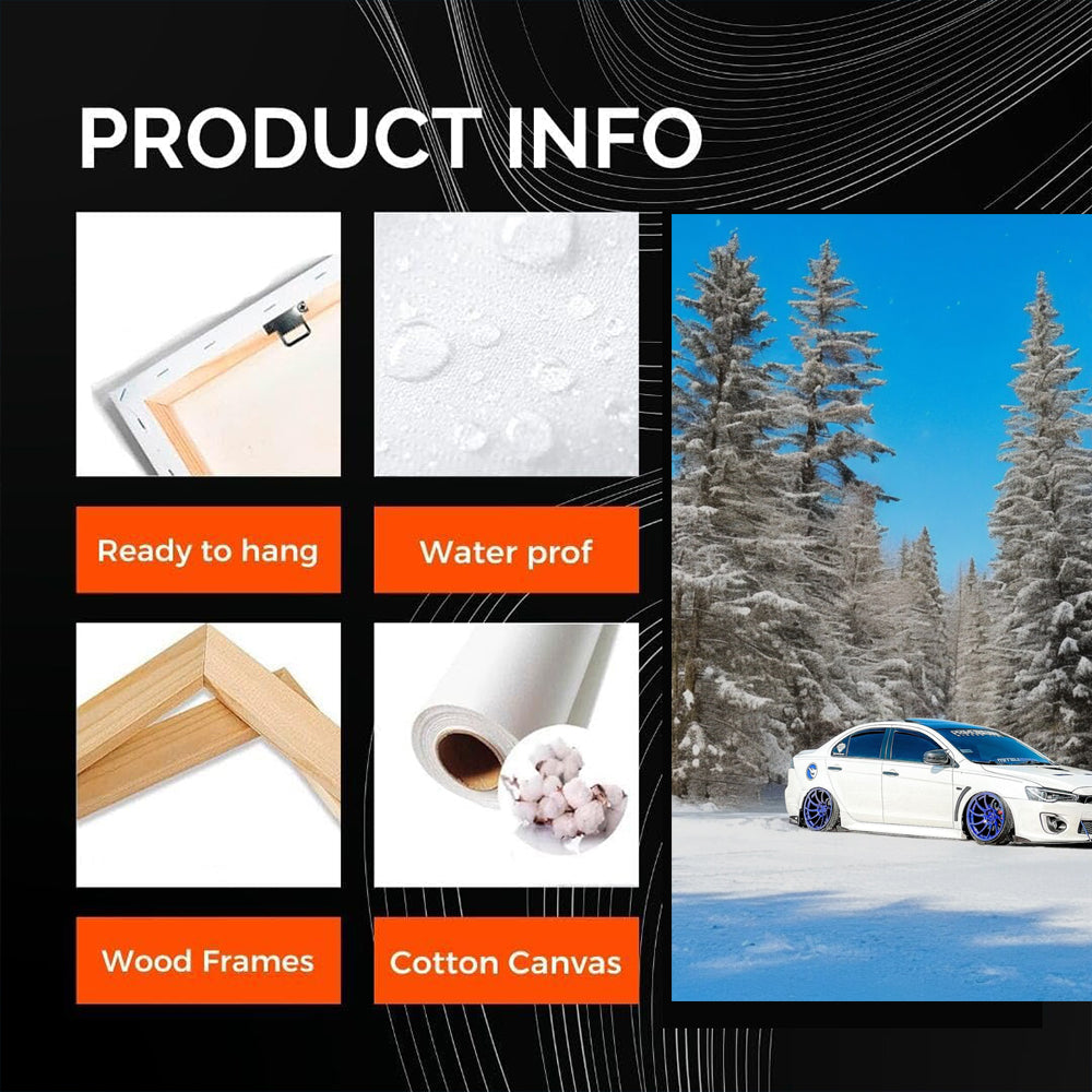 White Mitsubishi Lancer in Snowy Forest - Adventure Awaits