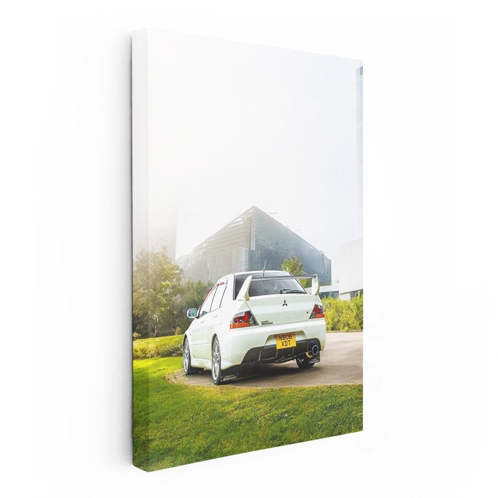 White Mitsubishi Lancer in Urban Scene - Dynamic Drive