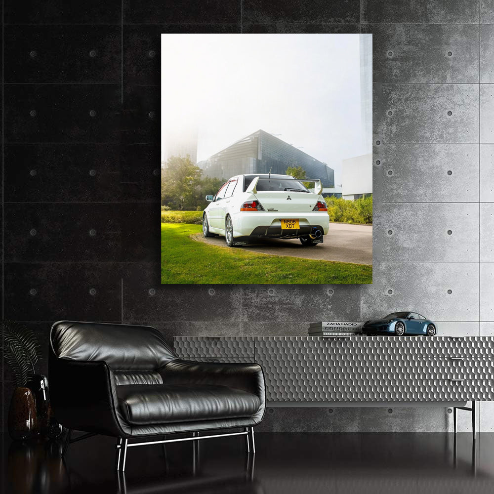 White Mitsubishi Lancer in Urban Scene - Dynamic Drive