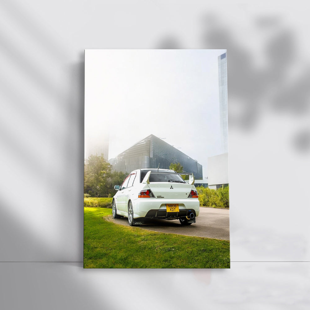 White Mitsubishi Lancer in Urban Scene - Dynamic Drive