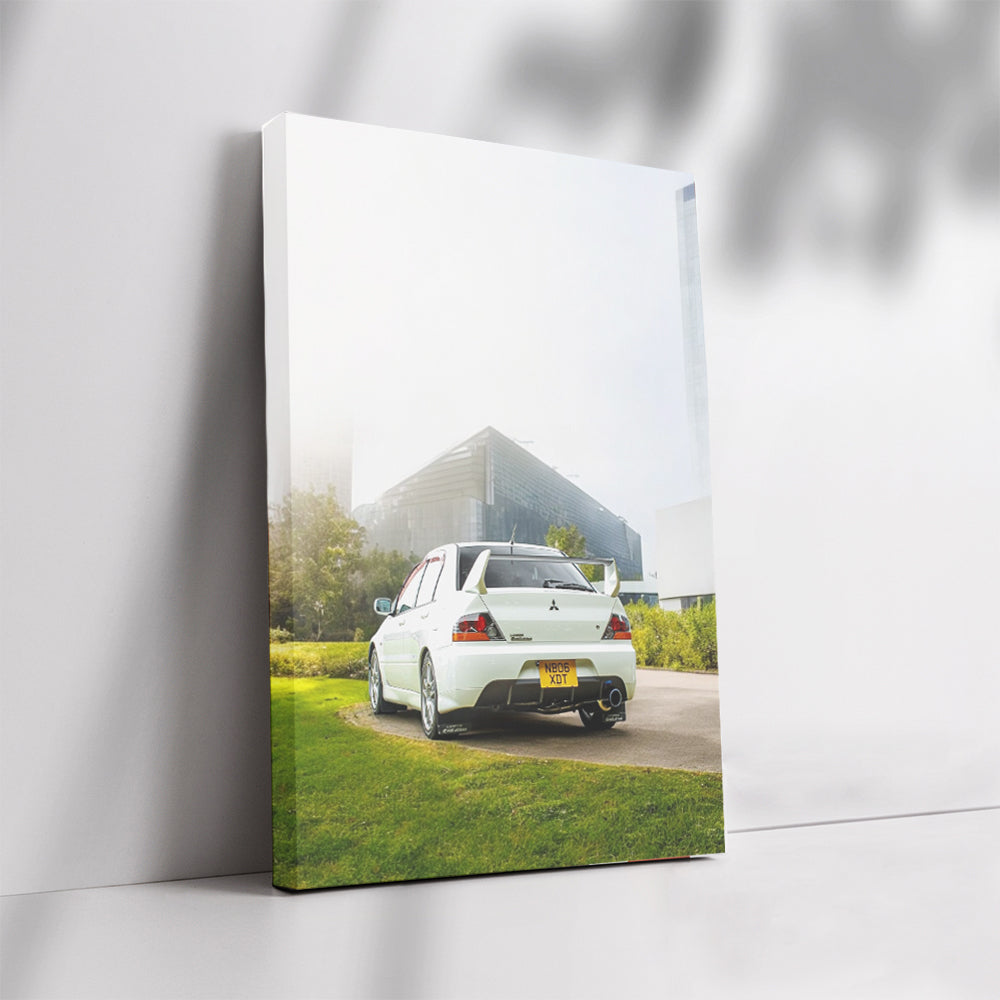 White Mitsubishi Lancer in Urban Scene - Dynamic Drive