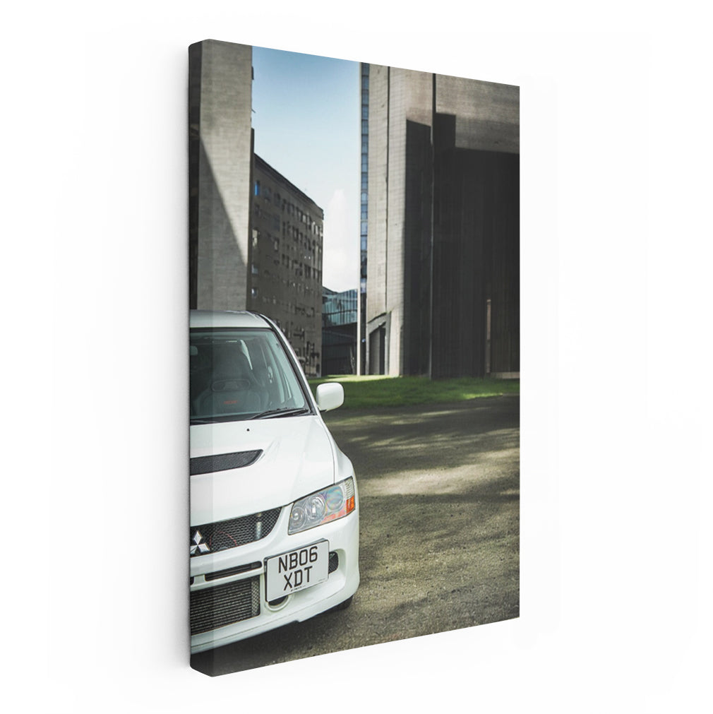 White Mitsubishi Lancer in Urban Scene - Sleek and Stylish