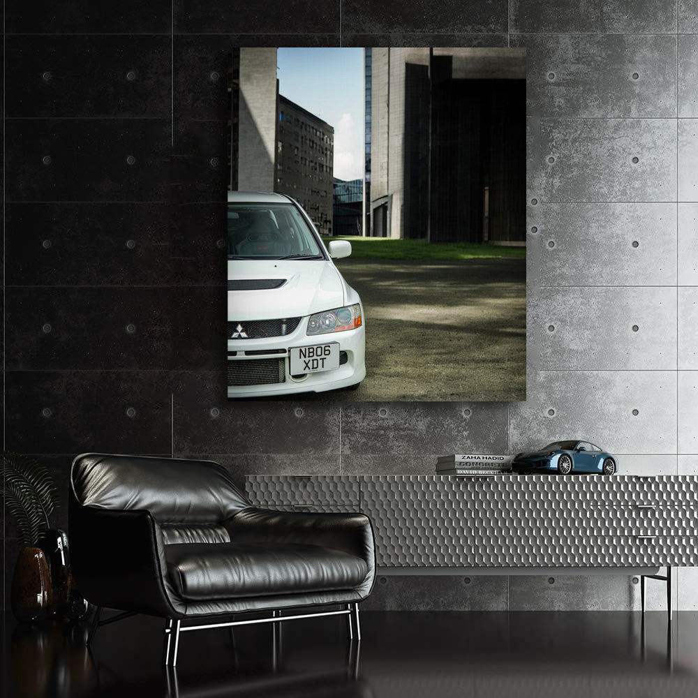 White Mitsubishi Lancer in Urban Scene - Sleek and Stylish