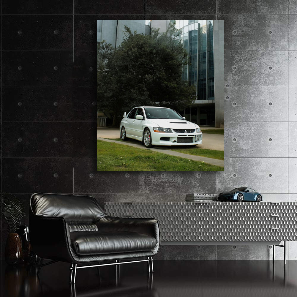 White Mitsubishi Lancer in Urban Setting - Stylish and Sporty