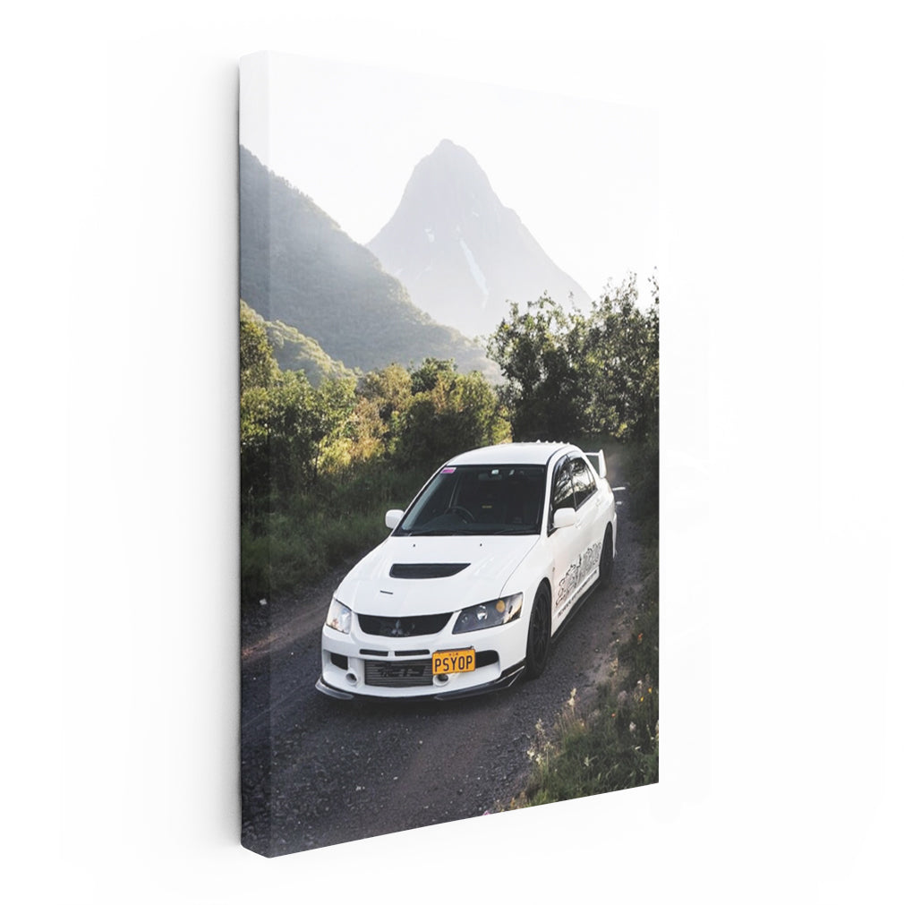 White Mitsubishi Lancer Conquering Mountain Roads - Sporty Fun
