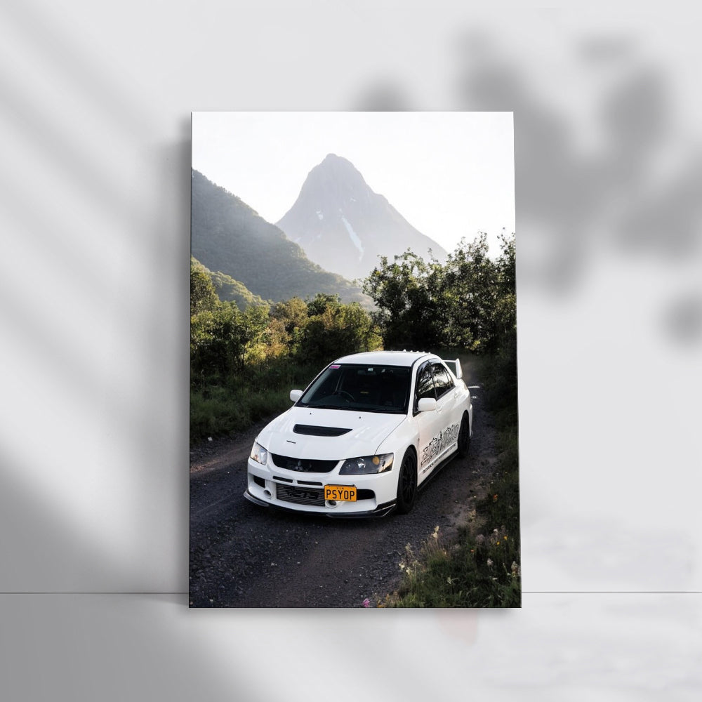 White Mitsubishi Lancer Conquering Mountain Roads - Sporty Fun