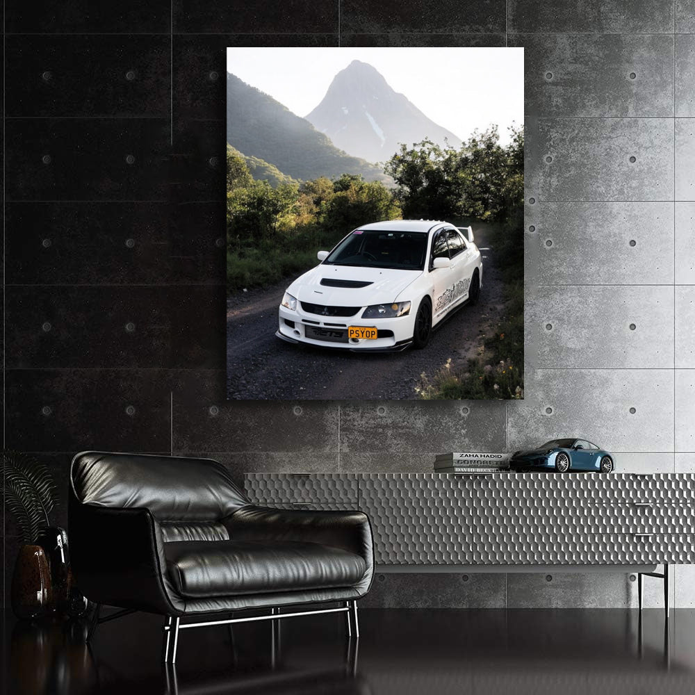 White Mitsubishi Lancer Conquering Mountain Roads - Sporty Fun