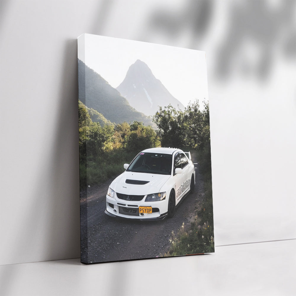 White Mitsubishi Lancer Conquering Mountain Roads - Sporty Fun